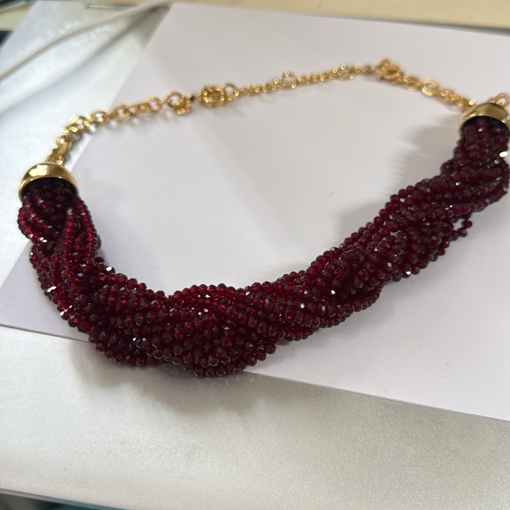 Talbots Garnet Colored Bead Statement Necklace Nw… - image 2